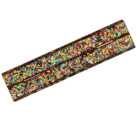 Abstract Glitter Hard Acrylic Clutch Bag Confetti Box Purse Gold Multi Crossbody